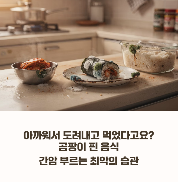 주방 조리대 위의 곰팡이 핀 음식들