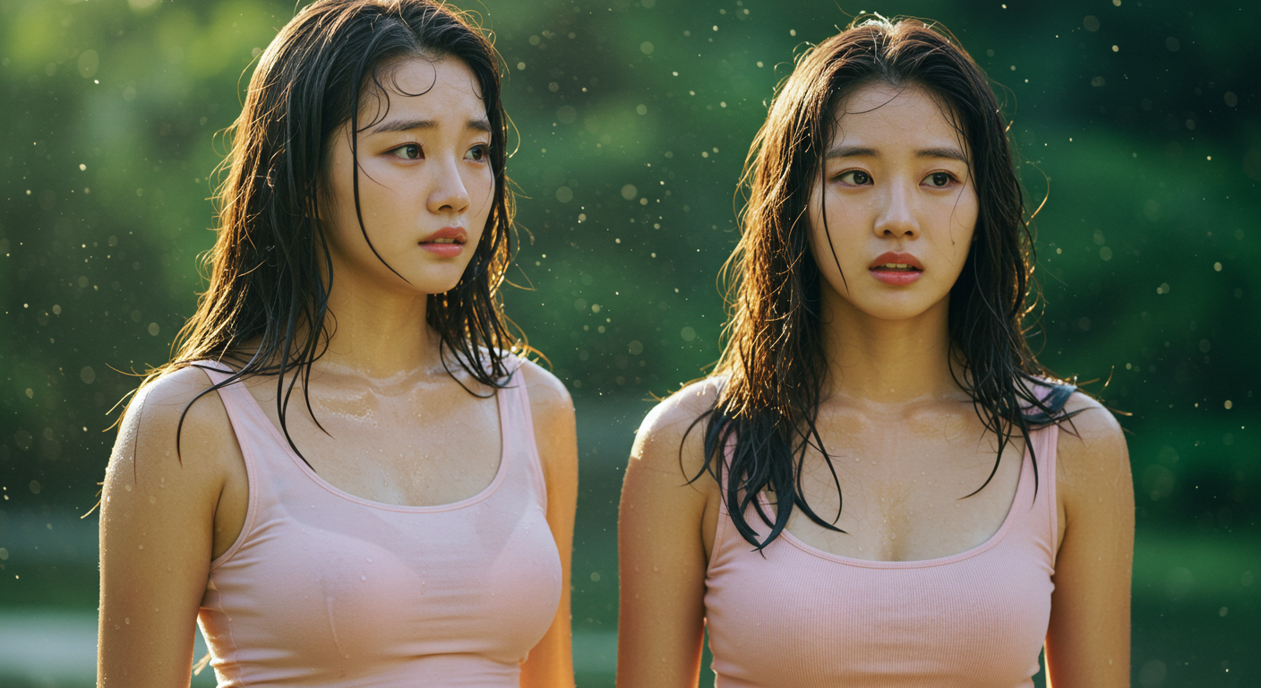 폭염속 땀을 많이 흘리는 두 여자