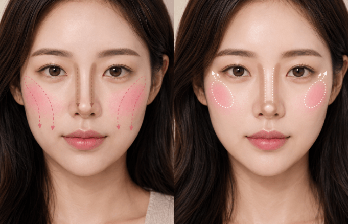 블러셔하는방법 코 셰이팅 하는법 알려주는 사진