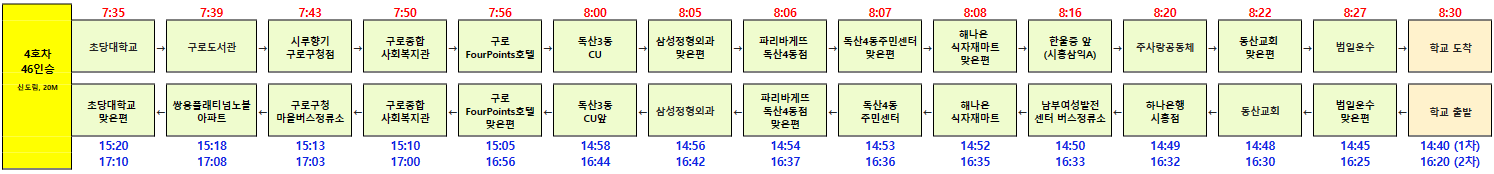 동광초 셔틀 4호차 노선 시간표