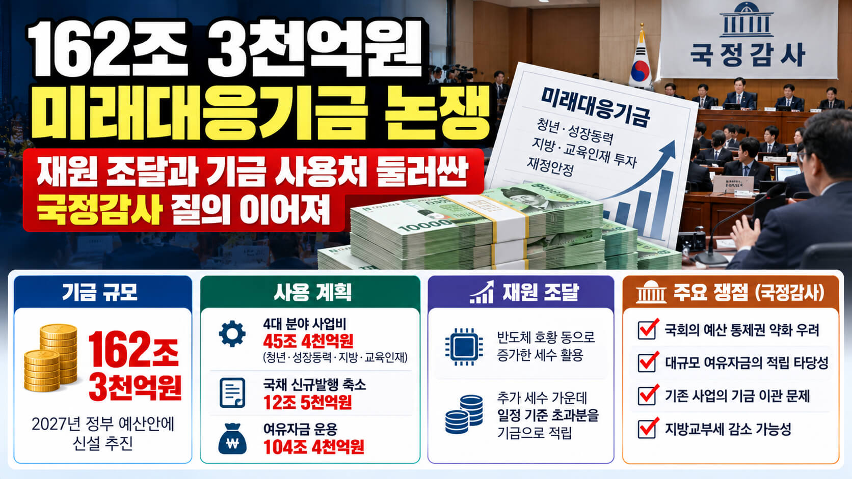 2027년 미래대응기금 162조 3천억원 재원·사용처 논쟁 안내 이미지