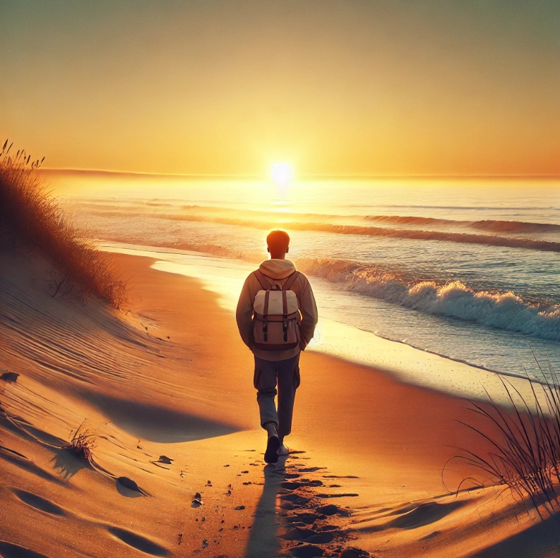 새해맞이 혼자 여행을 떠나는 모습을 나타내는 이미지입니다.