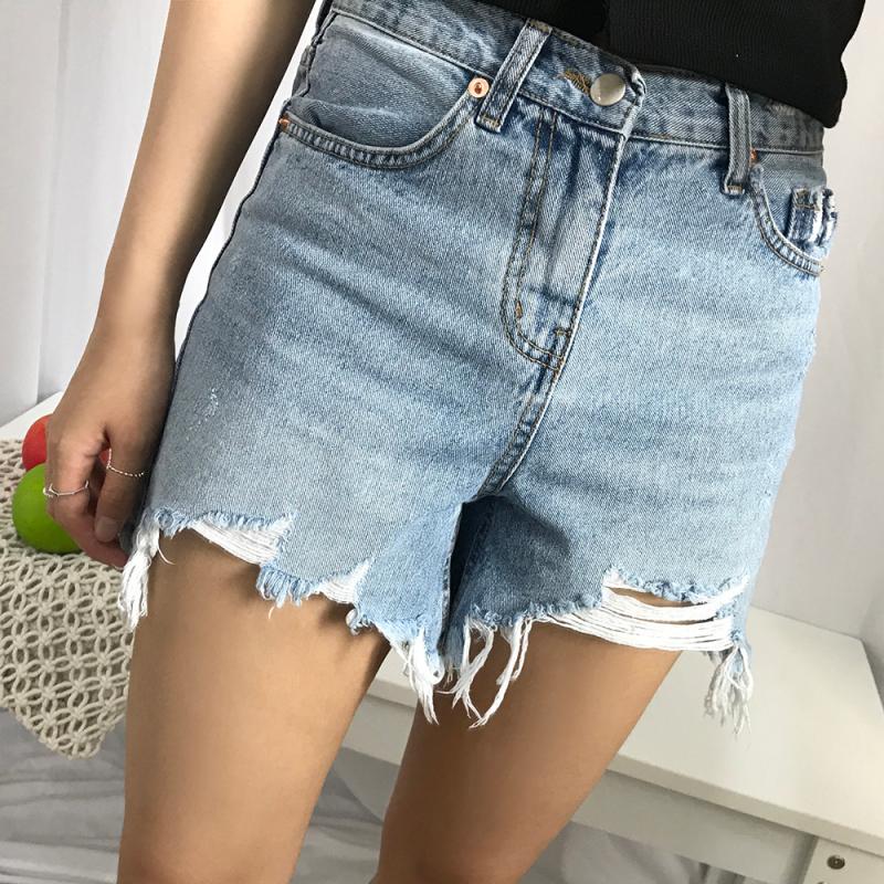 여성 하이웨스트 청반바지 빅사이즈 3부 연청반바지