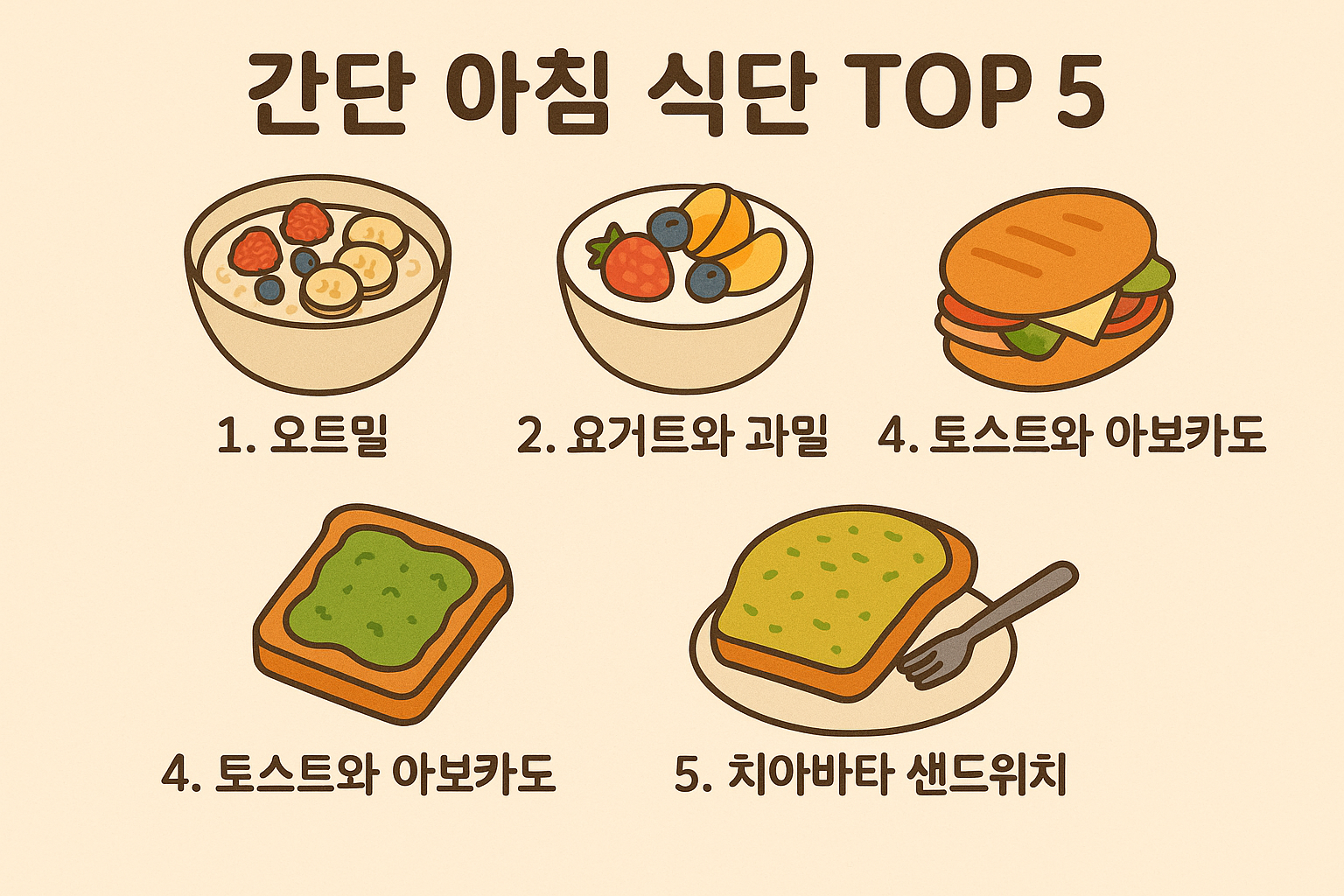 간단 아침 식단 TOP 5 인포그래픽