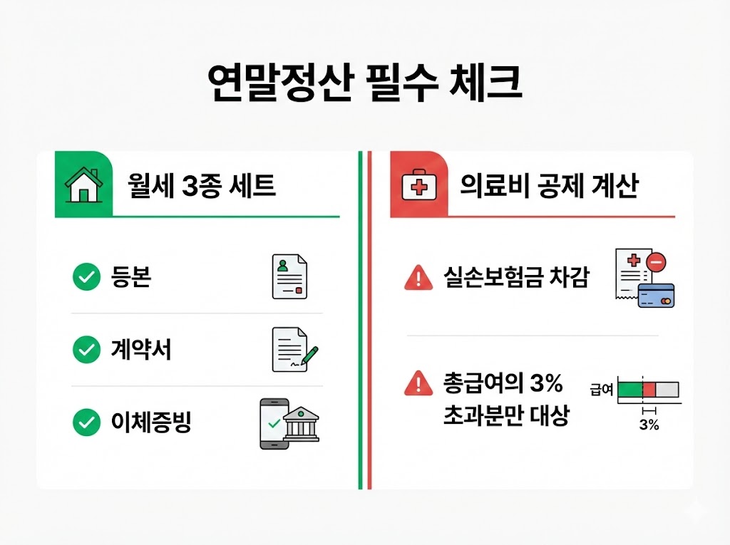 연말정산 실수 TOP10(부양가족&middot;카드&middot;월세&middot;의료비) &mdash; 환급 줄이는 &lsquo;진짜 원인&rsquo; 한 번에 정리