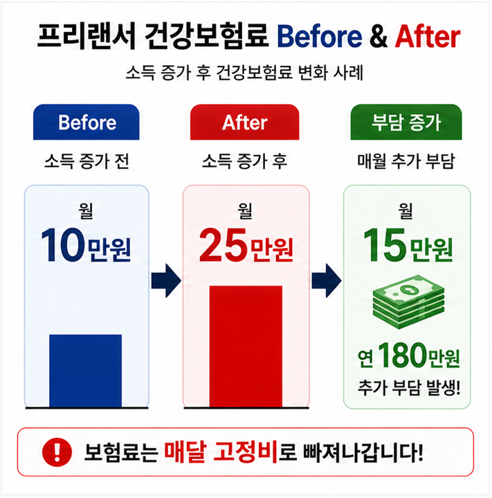 프리랜서 건강보험료 Before After 비교 그래프