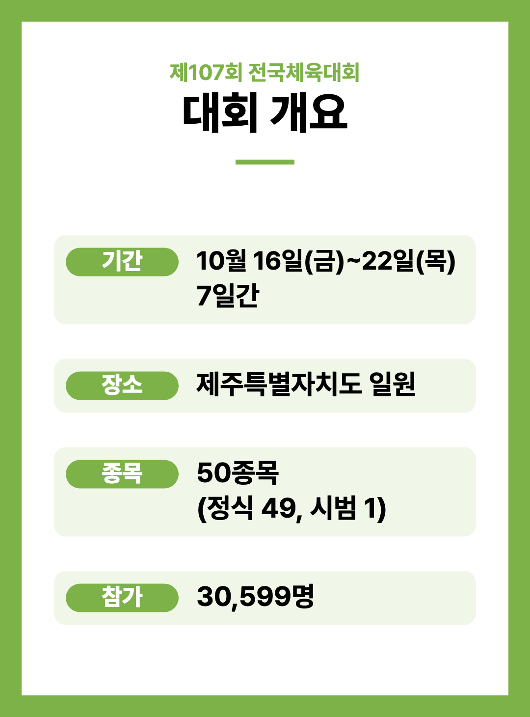2026 제107회 제주 전국체전 주요행사 초대가수 경기일정 대진표 경기결과 안내
