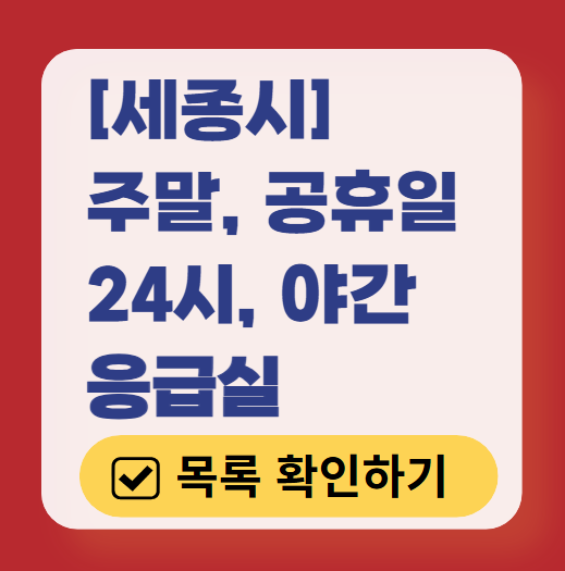 세종시 응급실 운영 병원 리스트 ❘ 주말, 토요일, 일요일, 공휴일 응급의학과 ❘ 24시 야간 응급진료 가능한 곳