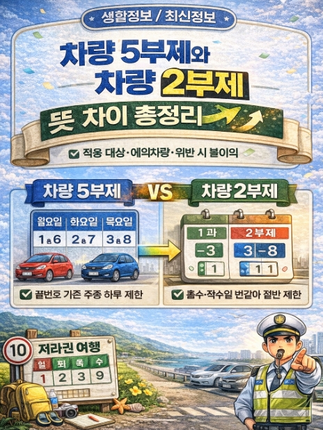 차량 5부제와 차량 2부제 뜻 차이 총정리, 적용 대상&middot;예외차량&middot;위반 시 불이익