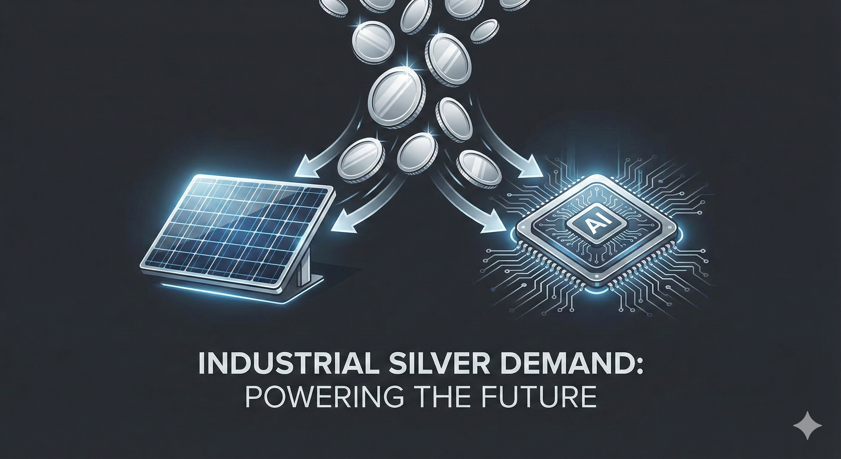 태양광 패널 및 AI 반도체 등 첨단 산업의 폭발적인 은 수요를 표현한 컨셉 일러스트