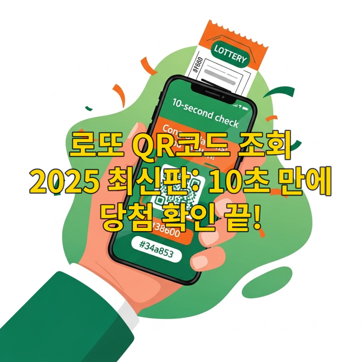 스마트폰으로 로또 QR코드를 스캔하여 10초 만에 당첨을 확인하는 모습 (2025년 최신).