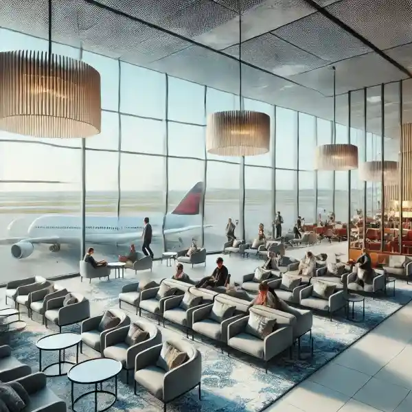 인천공항 제1터미널 라운지 내부 모습, 여행객들이 편안히 휴식하는 공간