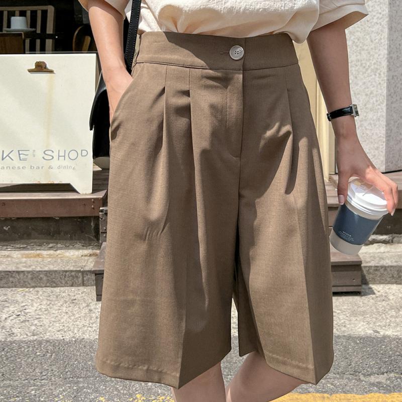 로로텐 핀턱 와이드 슬랙스 반바지 6부 밴딩 여성