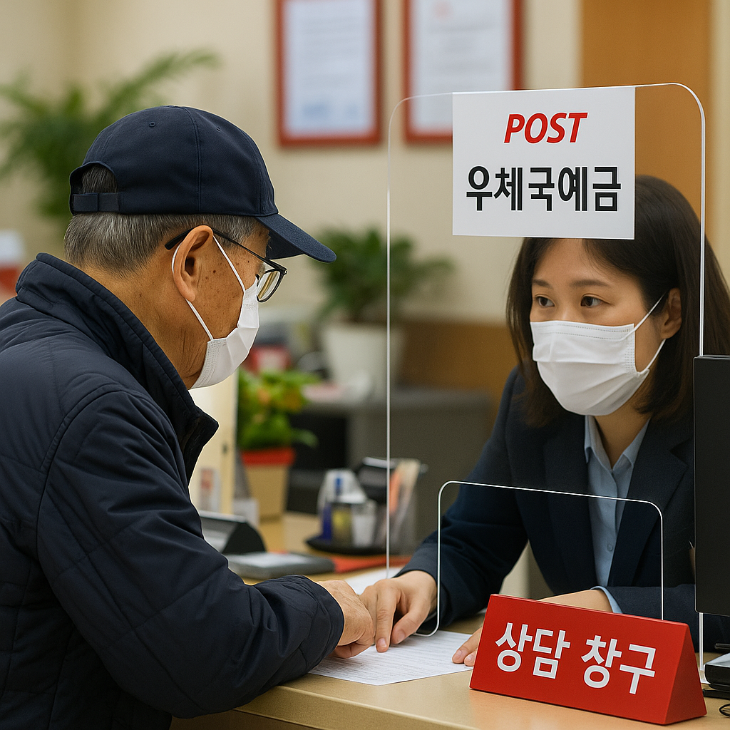 비대면 금융에 익숙하지 않은 고령층이 은행 점포 축소로 인해 가장 가까운 우체국 방문한 사진