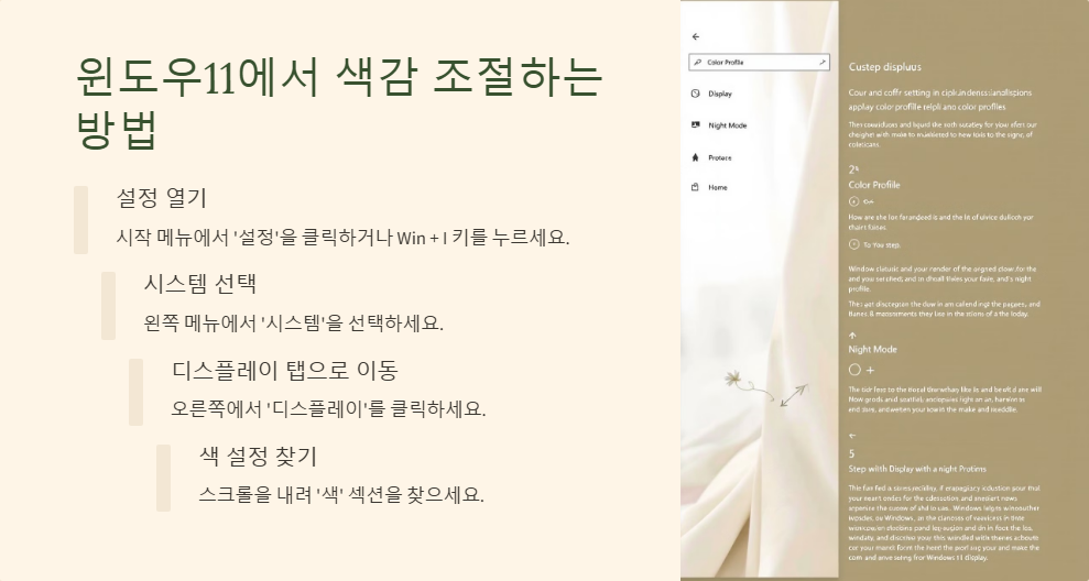 윈도우11에서 디스플레이 색감을 조절하는 방법
