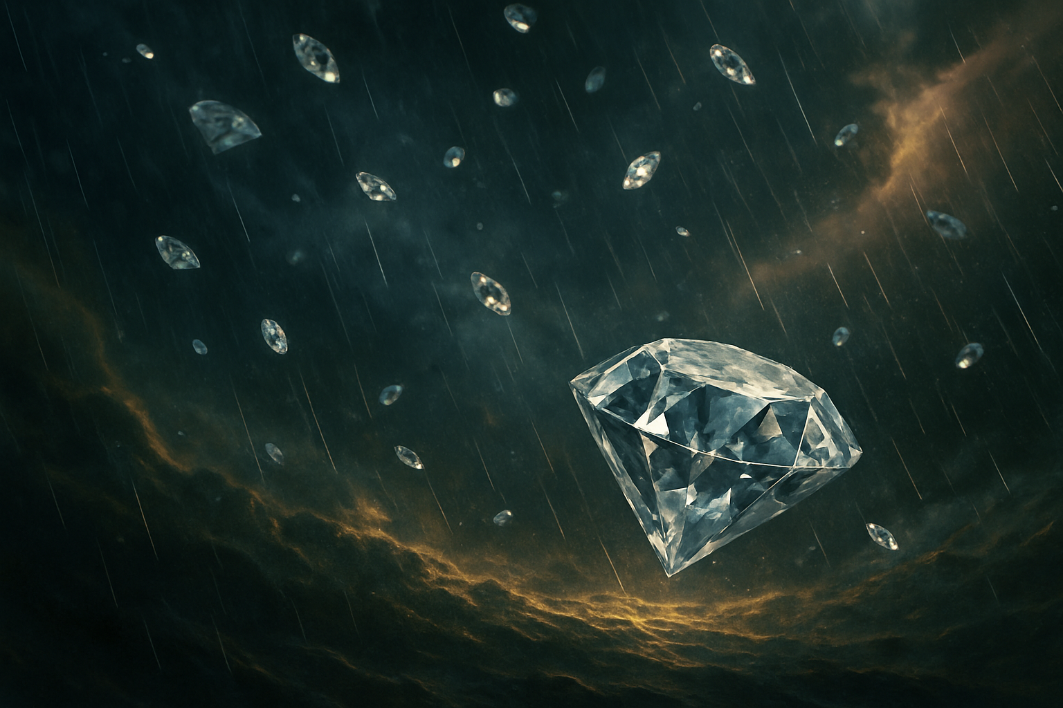 거대 행성 내부에서 다이아몬드 비가 내리는 모습을 상상