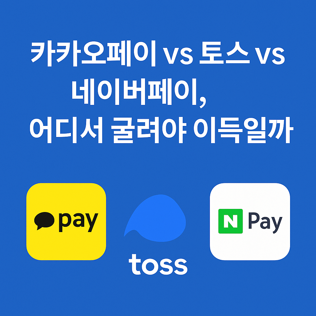 "카카오페이 vs 토스 vs 네이버페이, 어디서 굴려야 이득일까?" 문구와 세 플랫폼 로고가 나란히 배치된 비교형 이미지