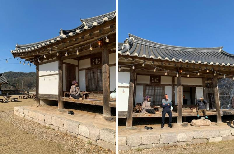 밖에 앉아 계시는 어르신들