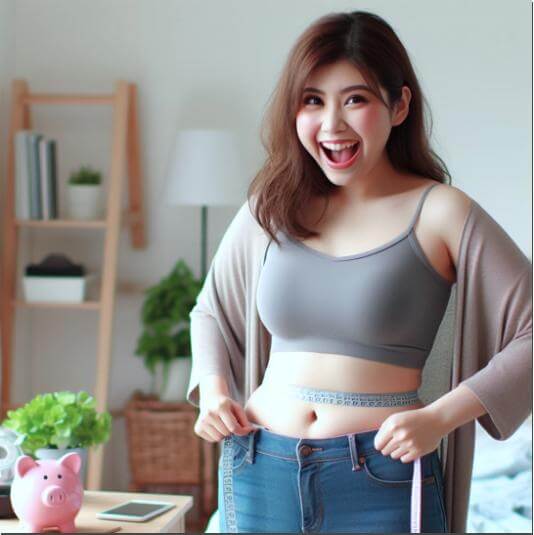 뱃살이 빠져서 좋아하는 젊은 여성