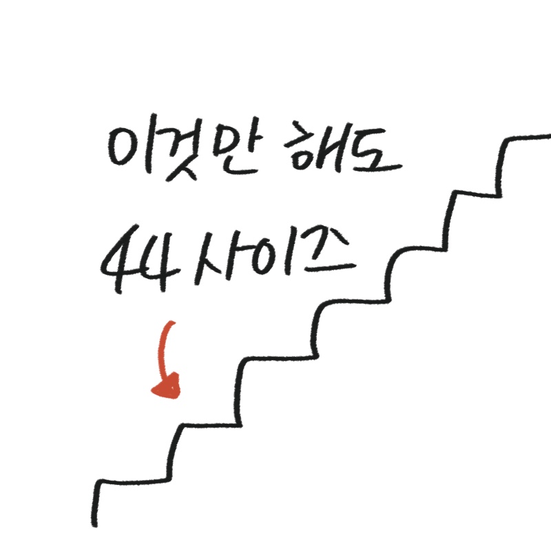 배우 황신혜가 전수하는 계단 오르기 운동법과 44사이즈 유지 비결을 설명하는 woolim의 가이드 일러스트