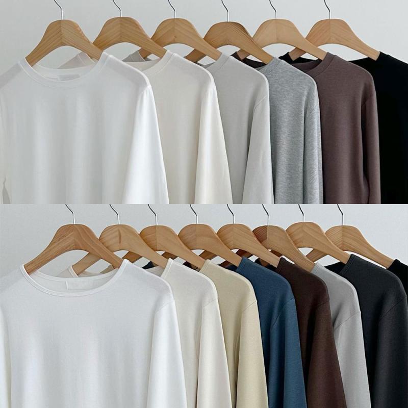 가을 여자 긴팔 티 티셔츠 브이넥 롱 반팔 면 맨투맨 7부 이너 모달 박스 레이어드 폴라