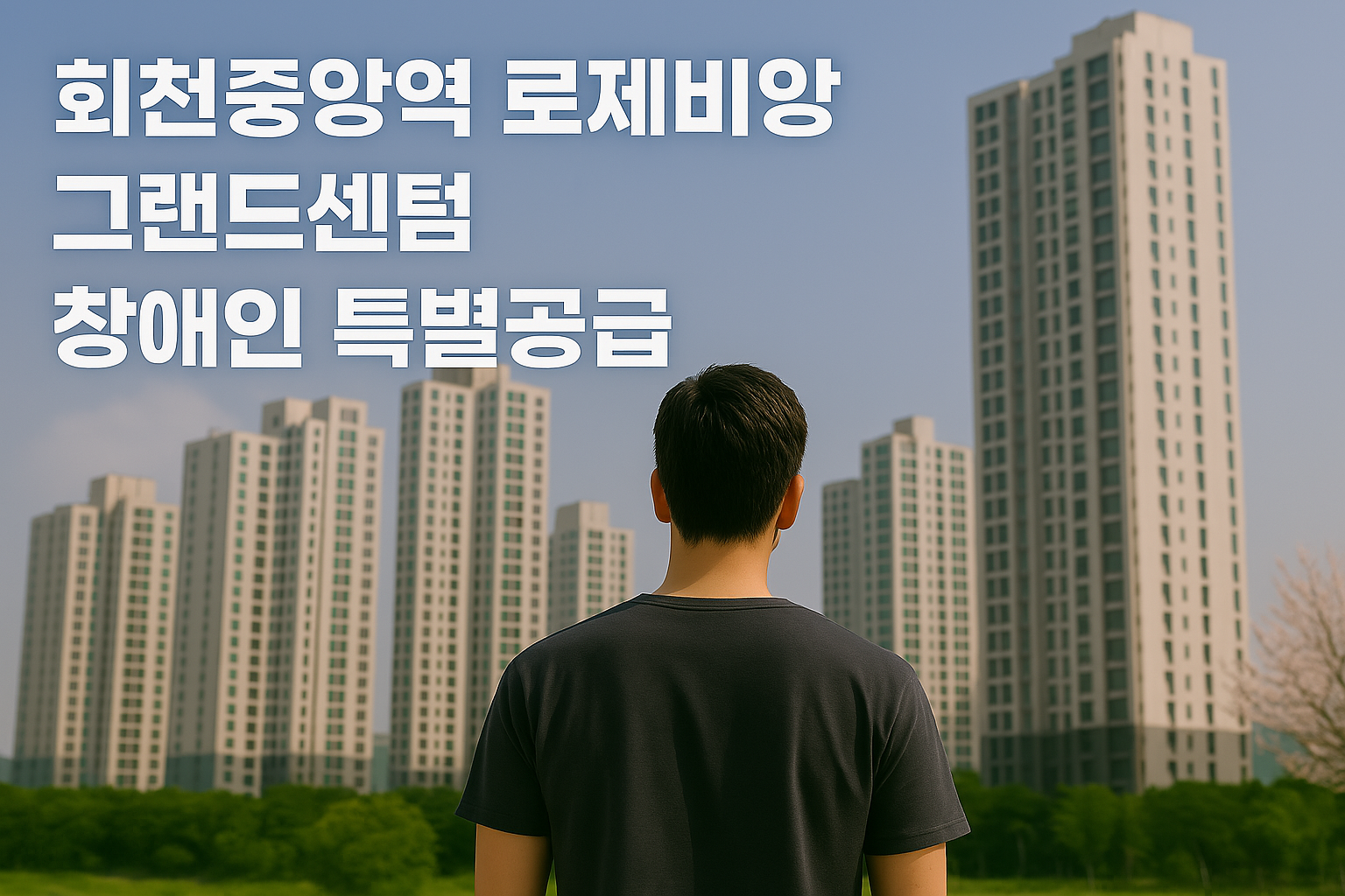 회천중앙역 로제비앙 그랜드센텀 장애인 특별공급 청약을 준비하며 청년주택드림대출을 계획하는 남성이 단지를 바라보는 장면