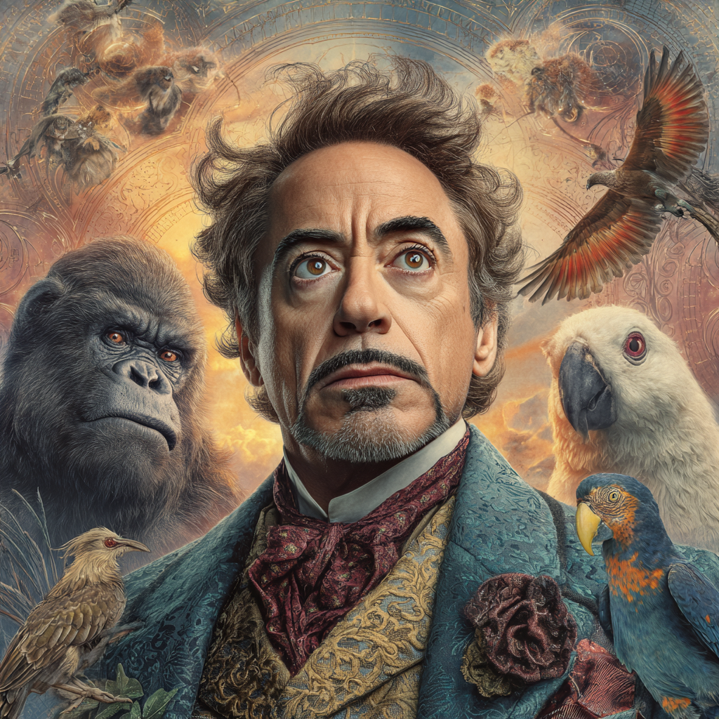 닥터 두리틀과 동물 친구들이 함께 있는 장면