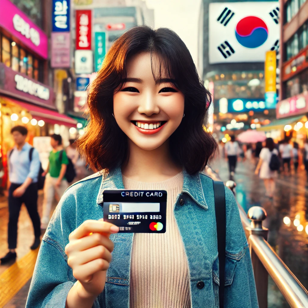 카드를 들고 웃고있는 여성