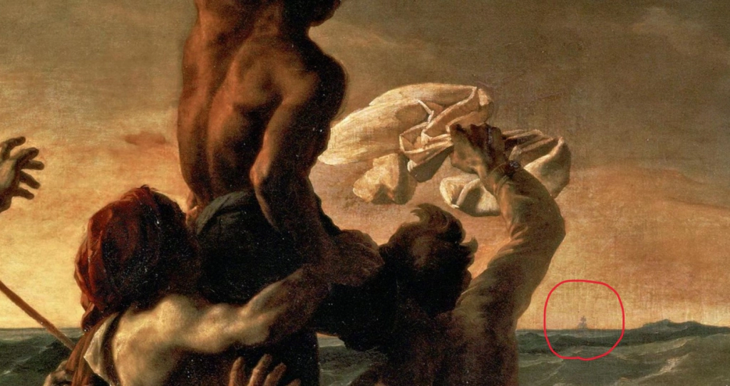 <메두사호의 뗏목>중에서 멀리 있는 배가 잘 보이도록 보여주는 이미지입니다.