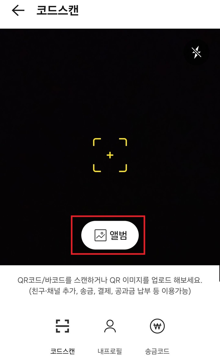 코드 스캔 화면 보임