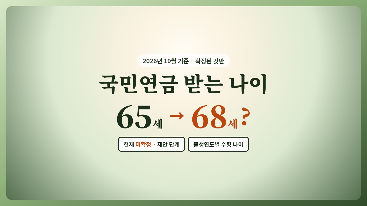 국민연금 수급 나이 65세에서 68세 상향 논의, 2026년 10월 기준 미확정 제안 단계 정리