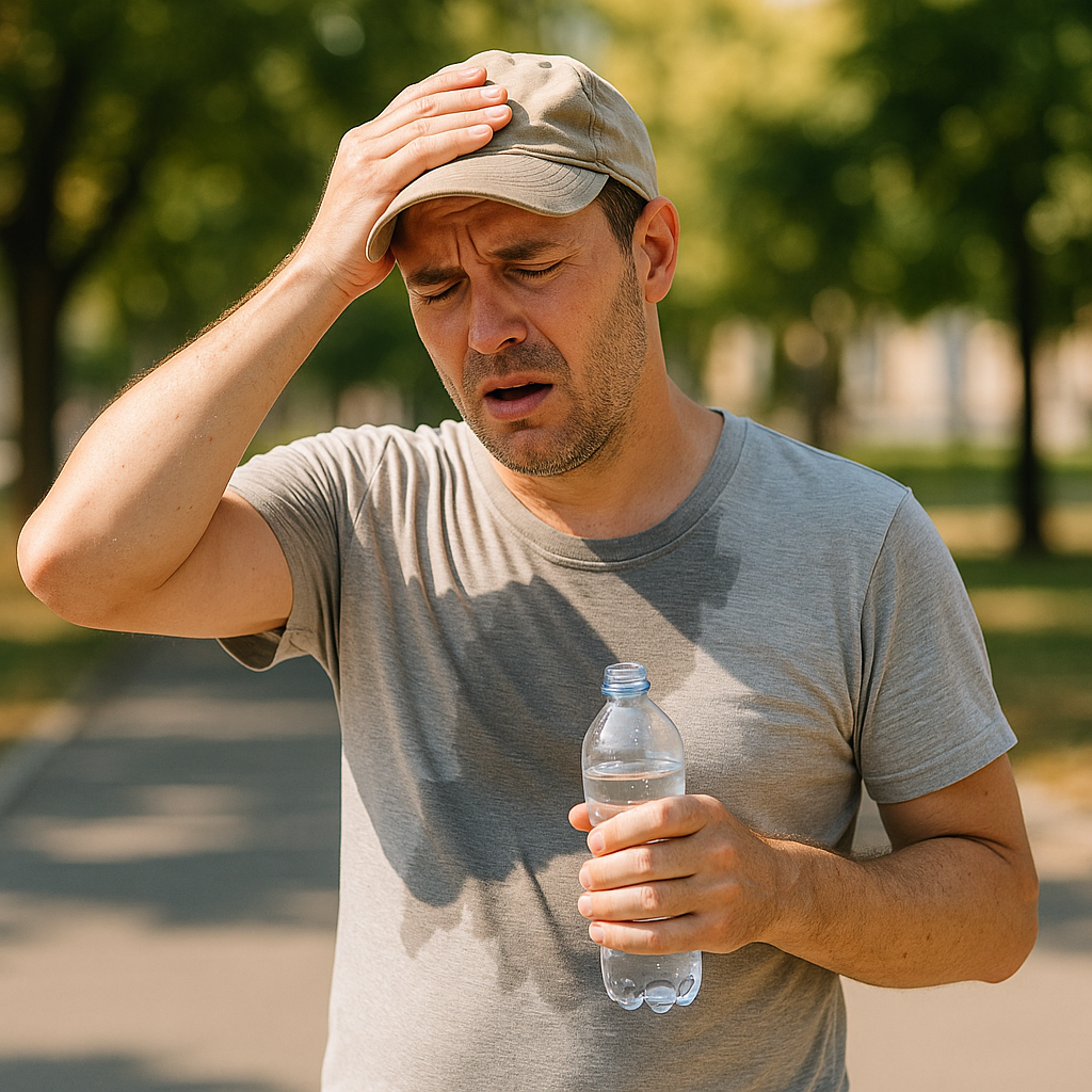 일사병으로 힘들어 하는 남성
