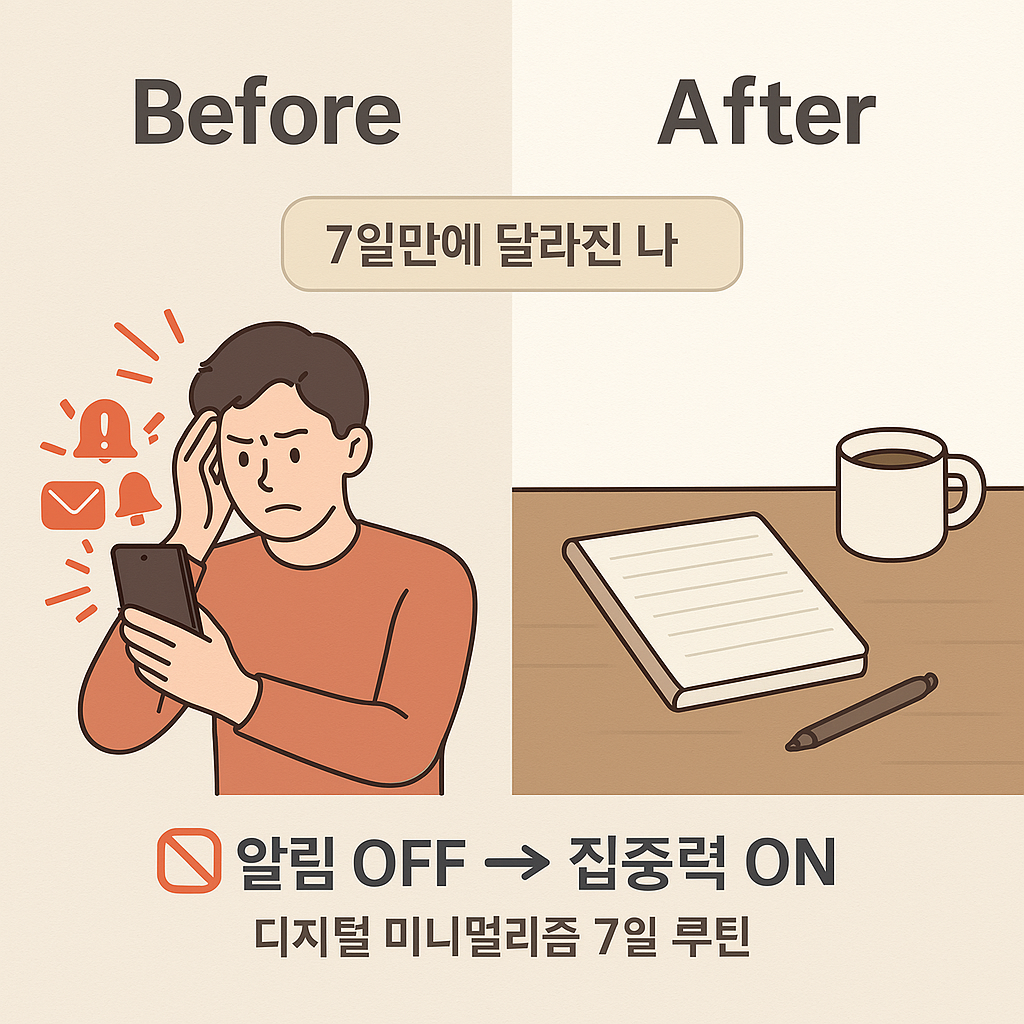 스마트폰 설정 변경 후, 7일만에 달라진 나를 표현한 비포 에프터 사진