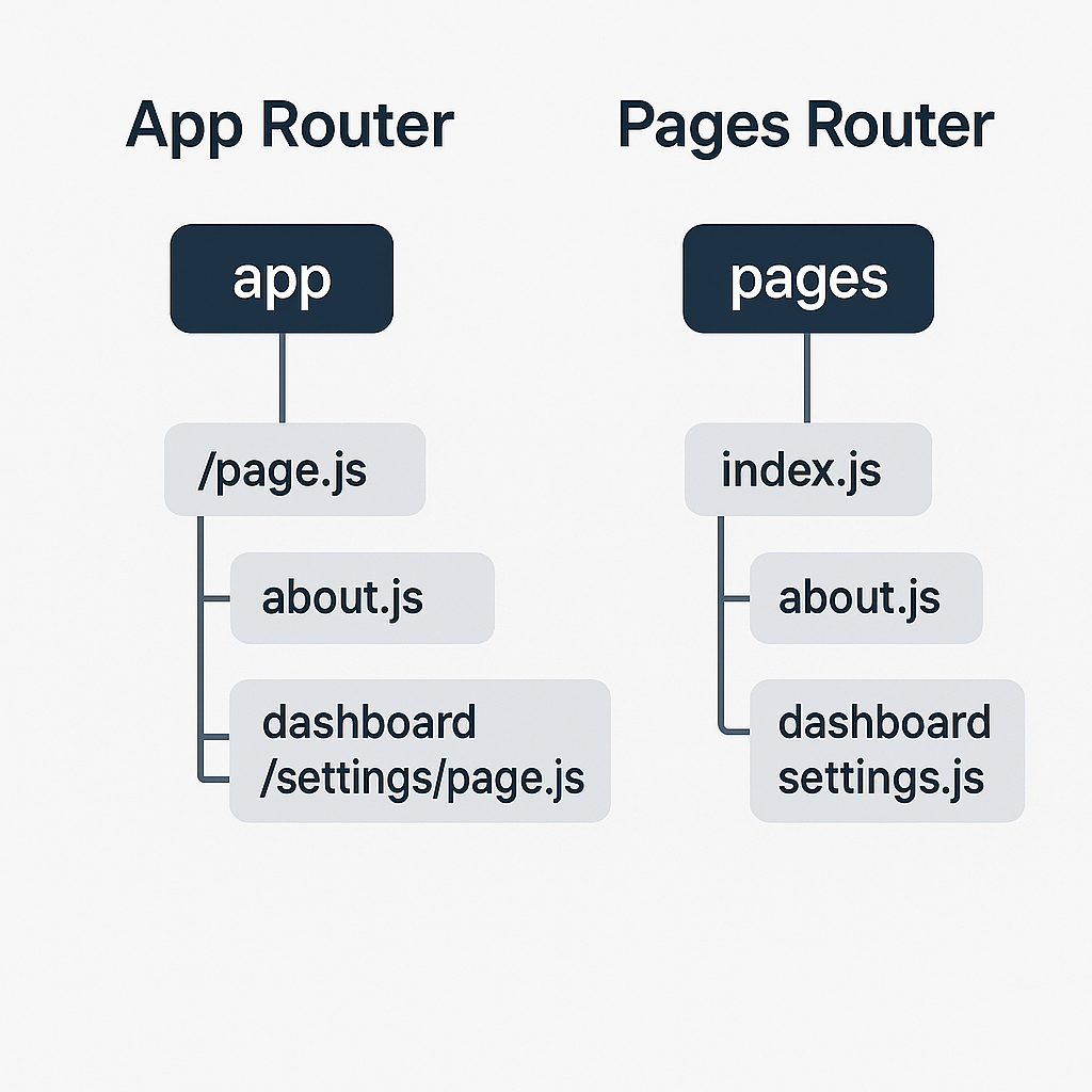 Next.js App Router vs Pages Router 구조 비교 다이어그램
