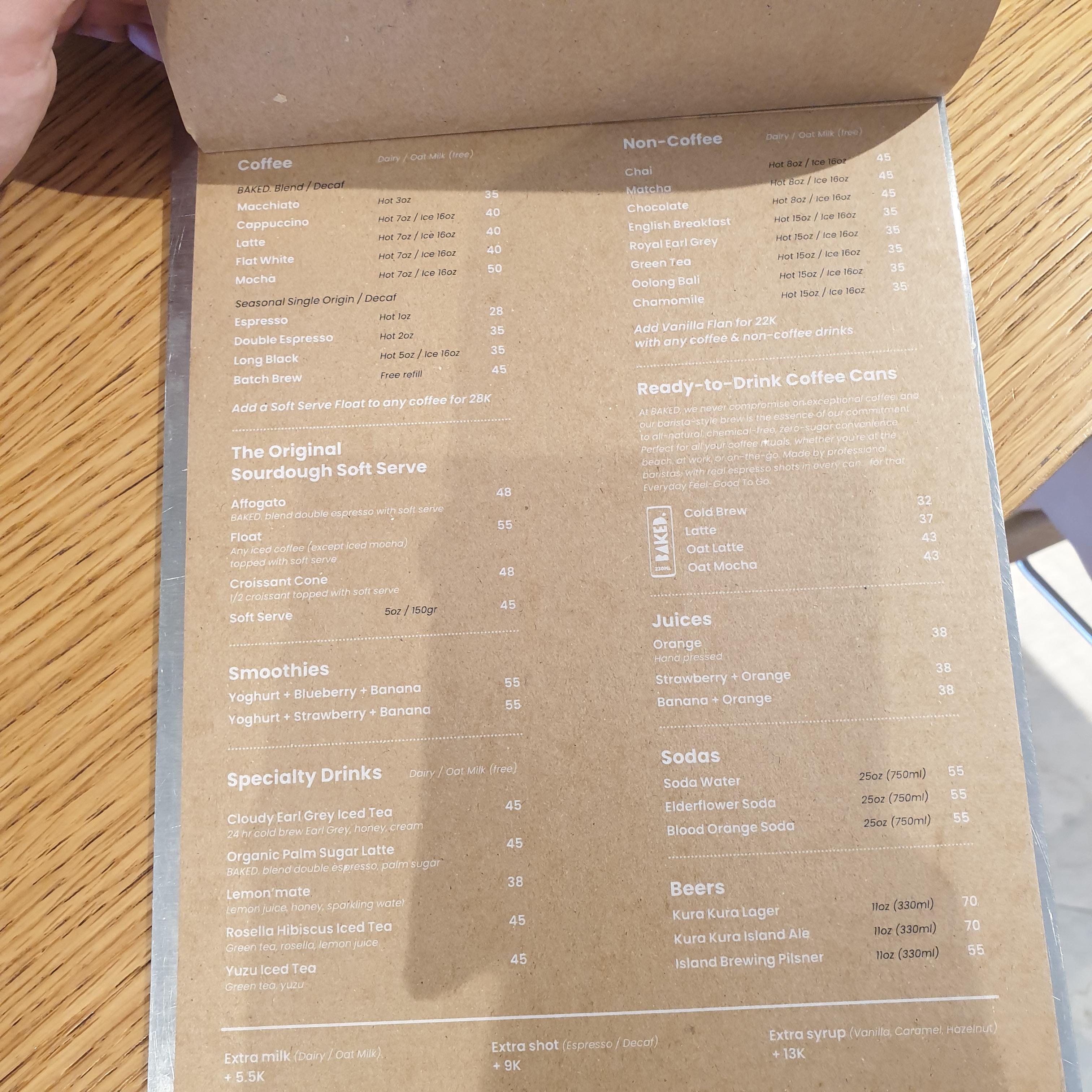 베이크트 스미냑(BAKED Seminyak): 발리 스미냑(Bali Seminyak)지역 카페_메뉴판3