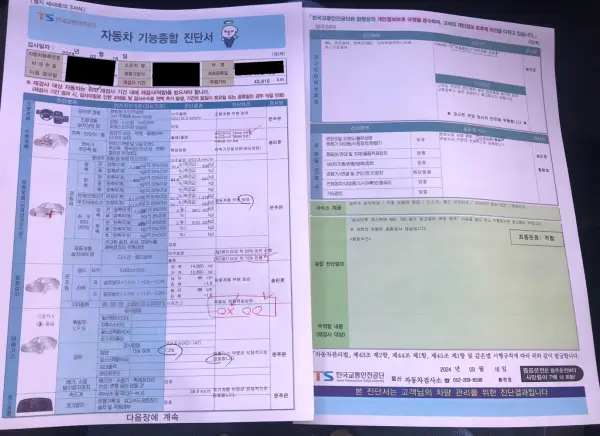 자동차 종합 검사 결과지