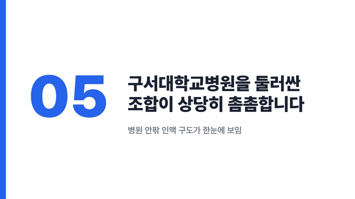 구서대학교병원을 둘러싼 조합이 상당히 촘촘합니다 — 병원 안팎 인맥 구도가 한눈에 보임
