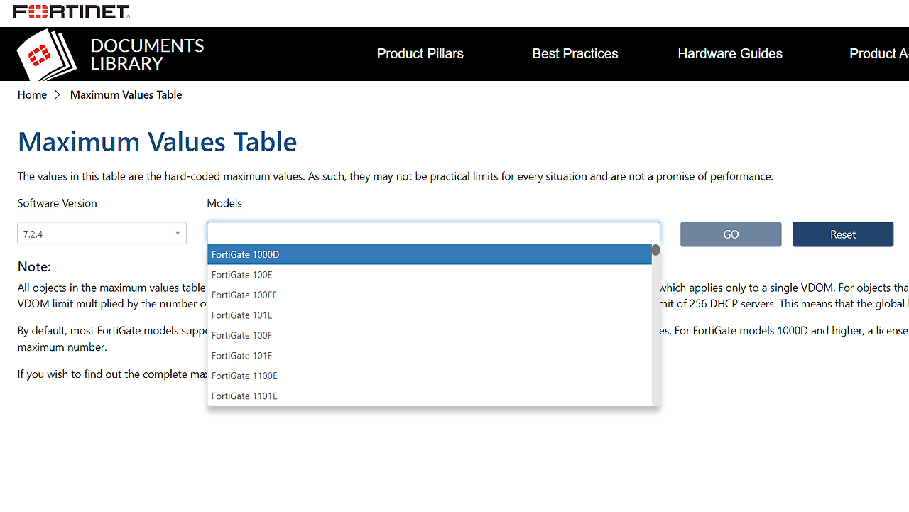 Fortigate maximum values 확인하기