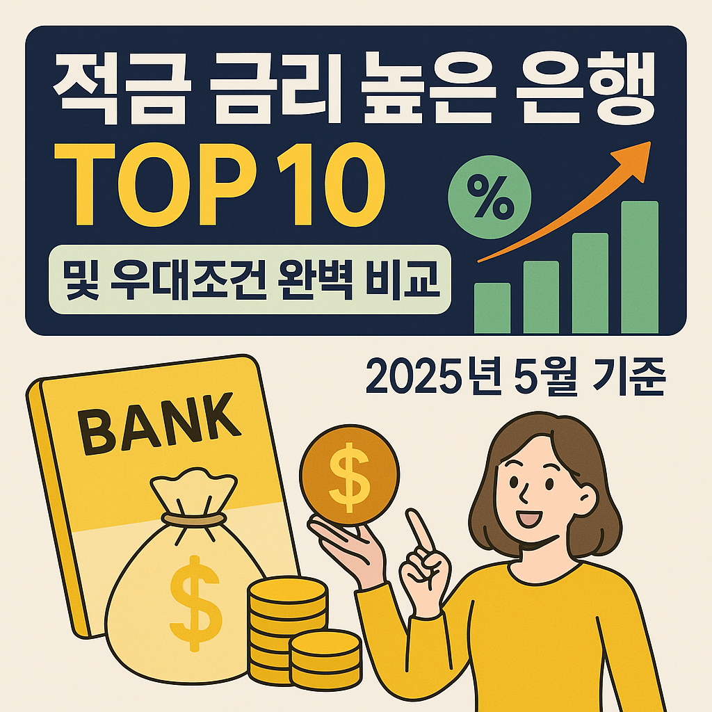적금 금리 높은 은행 TOP 10, 적금 금리 높은 은행 우대조건 완벽 비교, 2025년 5월 기준
