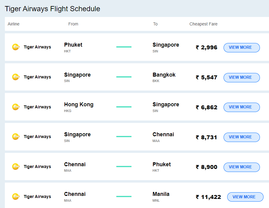 타이거 항공 노선도
