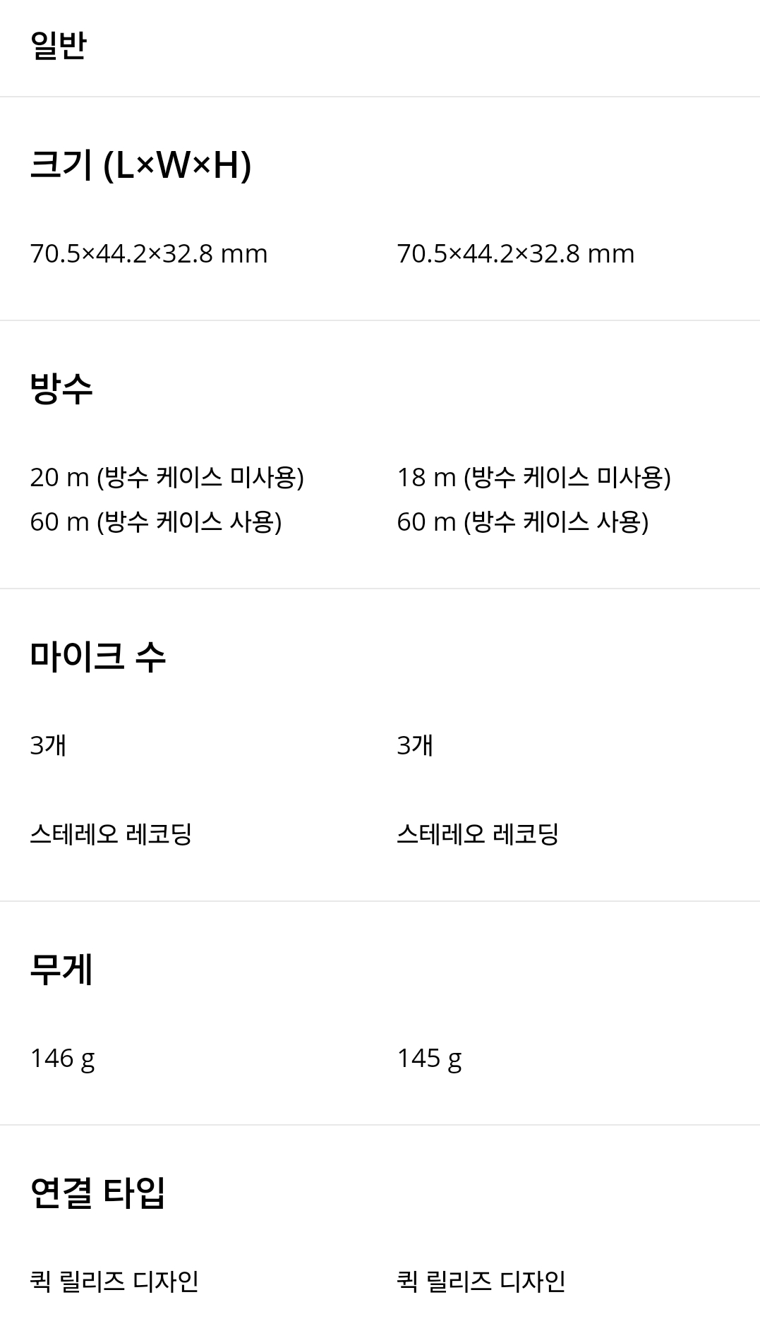 DJI 액션캠 오즈모 액션 5 프로 / 액션 4 판매가격, 사양, 스펙, 제원 비교
