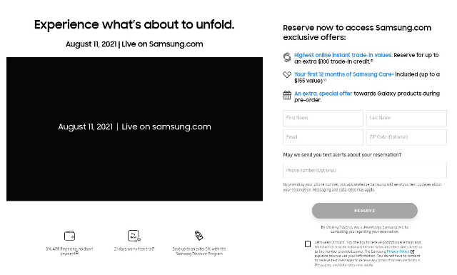 삼성 갤럭시 Z 폴드3 조기 예약 페이지 오픈
