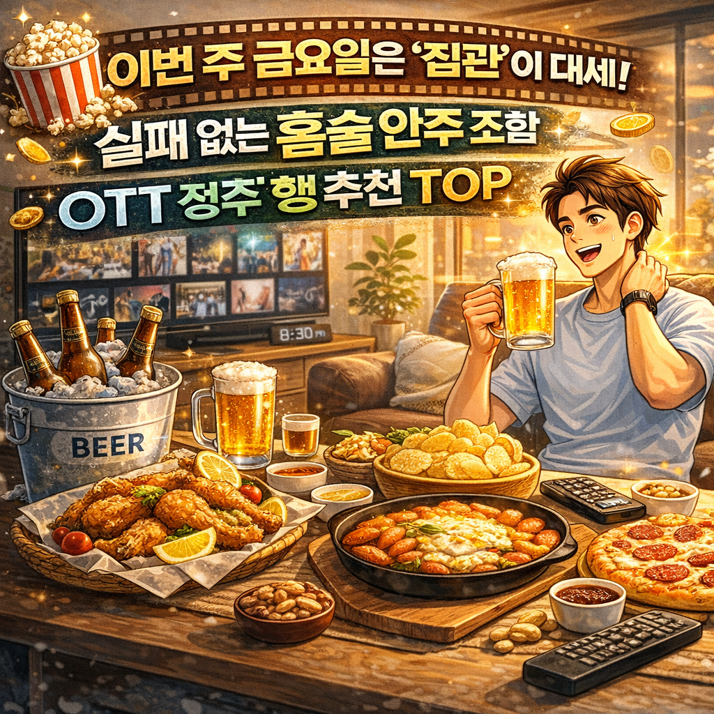 이번 주 금요일은 '집관'이 대세! 실패 없는 홈술 안주 조합 & OTT 정주행 추천 TOP 3
불금, 홈술안주, 혼술메뉴, 넷플릭스추천, 티빙추천, 주말나들이, 배달음식추천, 가성비안주, 홈루덴스, 금요일밤