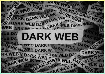 다크 웹'이라는 글자가 적힌 신문 조각들. 흑백. 클로즈업.