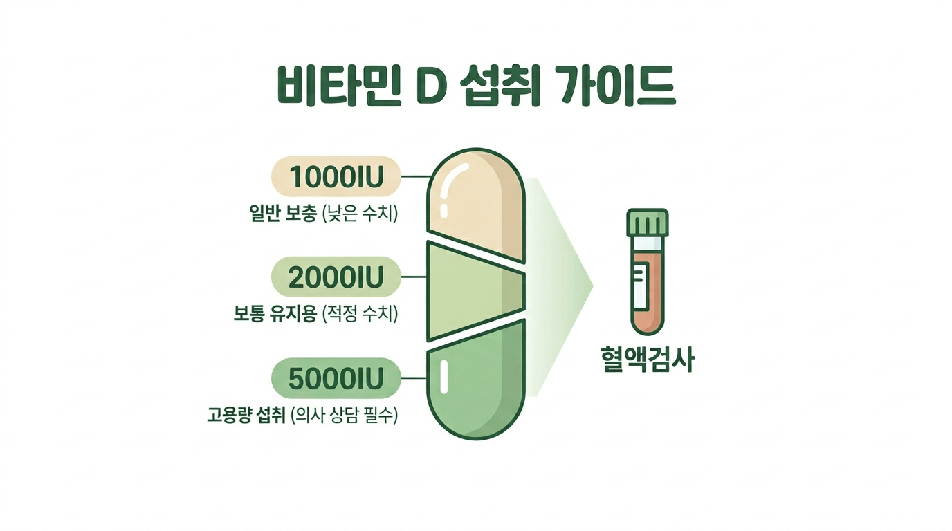 비타민D 혈중 농도별 1000IU 2000IU 5000IU 용량 선택 기준 안내