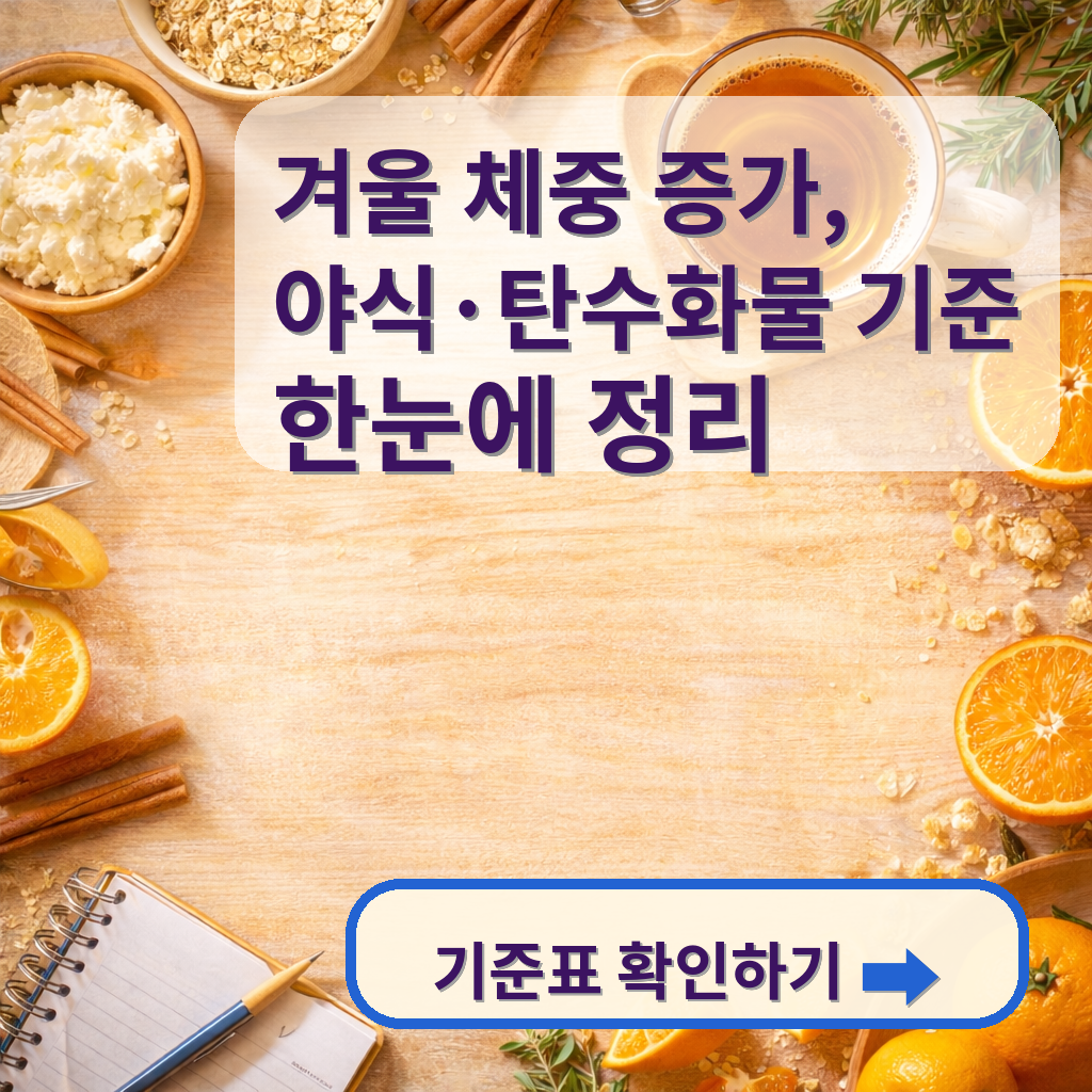 겨울 체중 증가 요약 정리: 야식&middot;탄수화물&middot;혈당 기반 식단 설계 한눈에