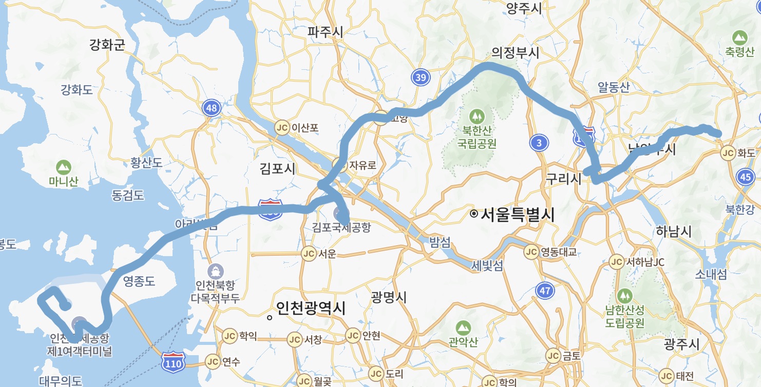 인천공항 8843 버스 운행지도