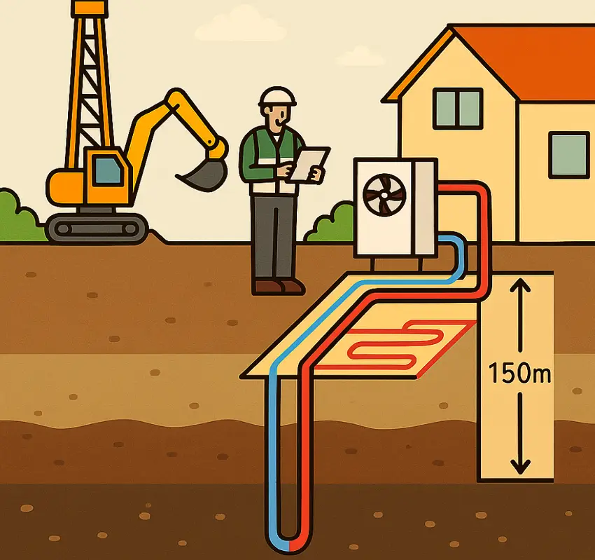 지열보일러 설치 과정을 도식화한 일러스트