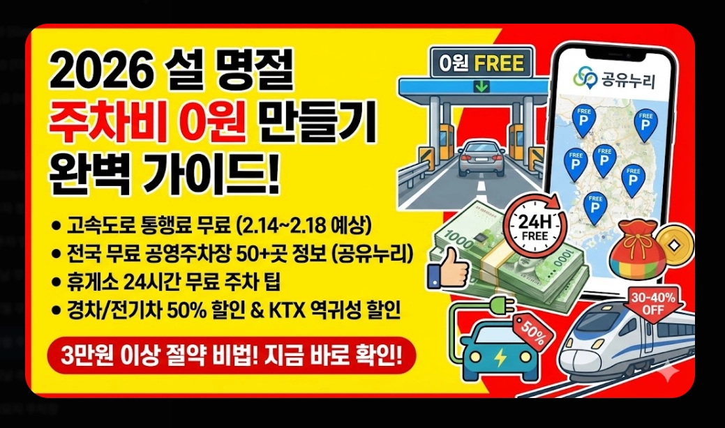 명절 주차비 절약하는 법(2026년, 설 명절, 공영주차장)(+ 통행료 무료)