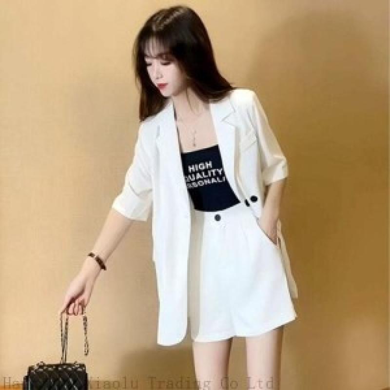 여성 투피스 세트 여성 정장 반팔 자켓 반바지 세트